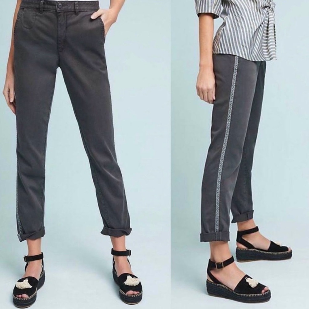 Anthropologie Chino Charcoal Gray Relaxed Side-Trim Casual Trousers.  Size 30.